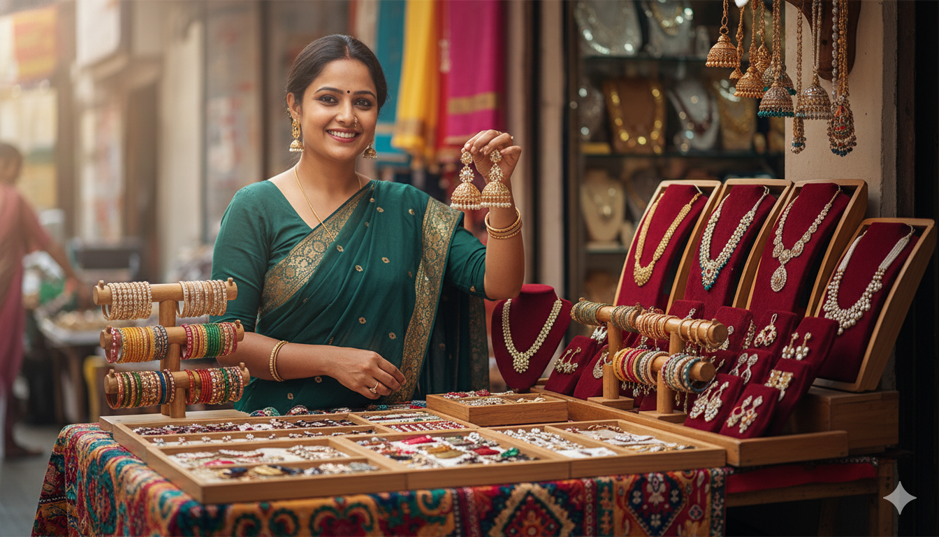 Display of artificial jewelry pieces for a resale business opportunity