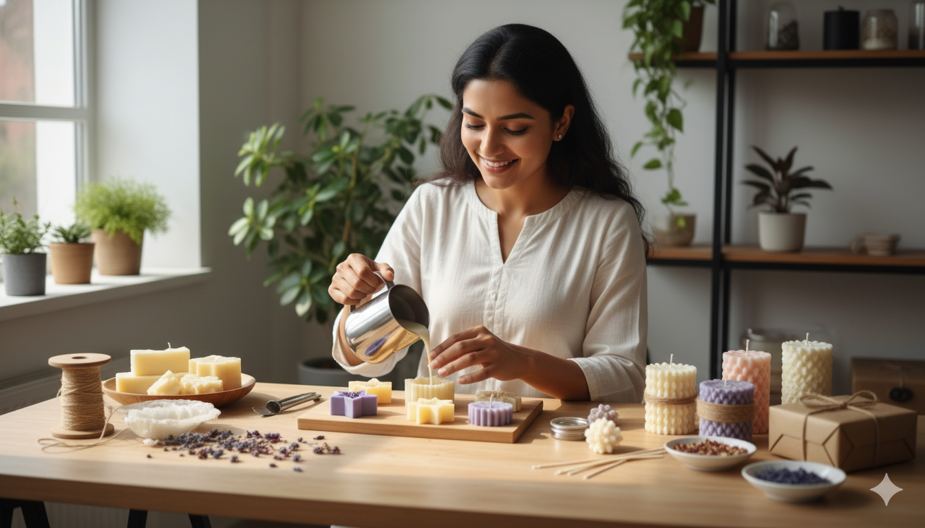 Handmade decorative candles for a home-based candle making business