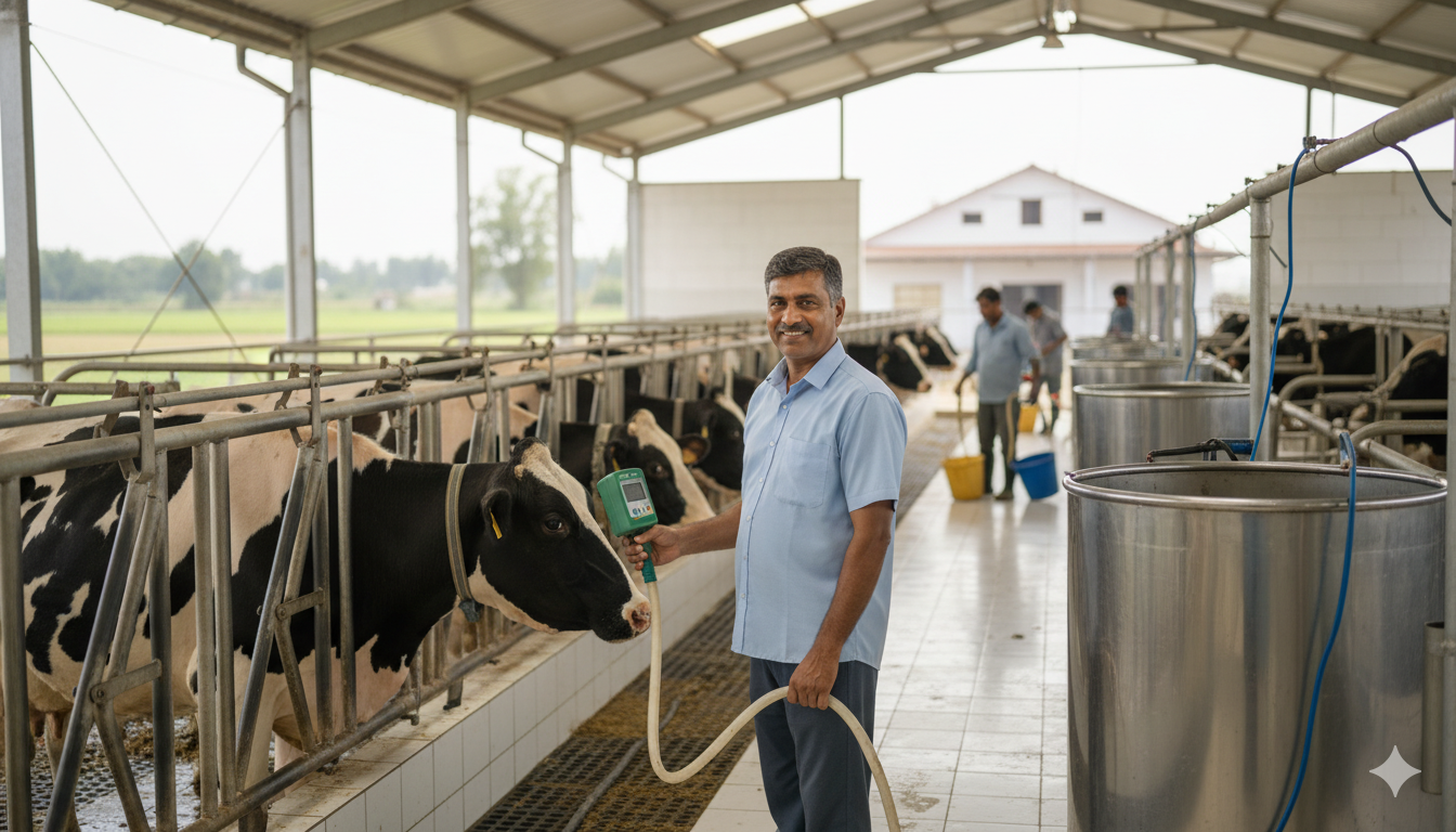 Dairy farming micro-business with cows, milk production, and rural income planning