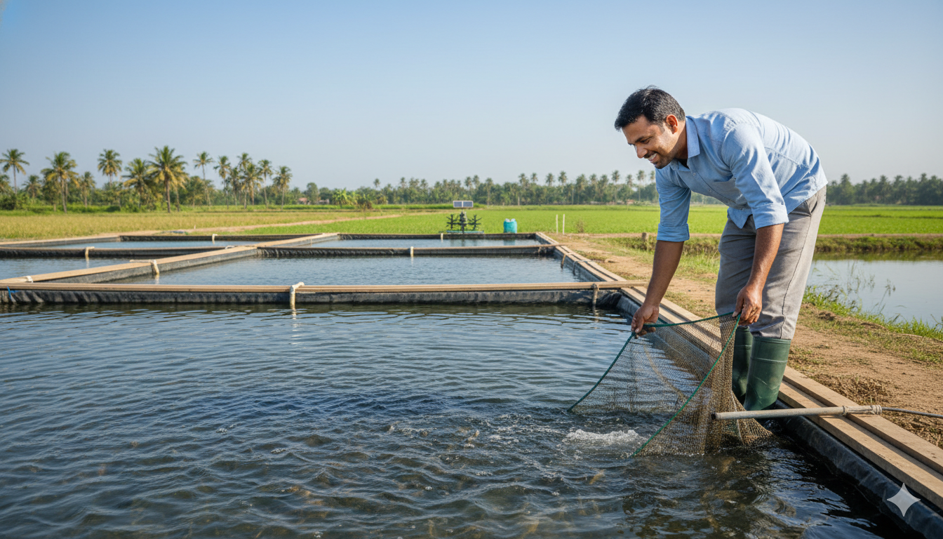 Fish farming pond and tank-based micro-business setup for raising fish for local sale