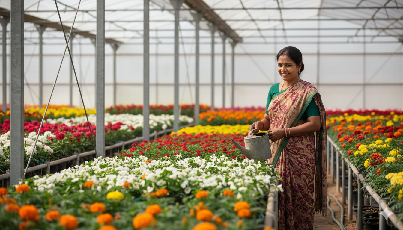 Fresh flowers growing in a floriculture farm for a small flower business