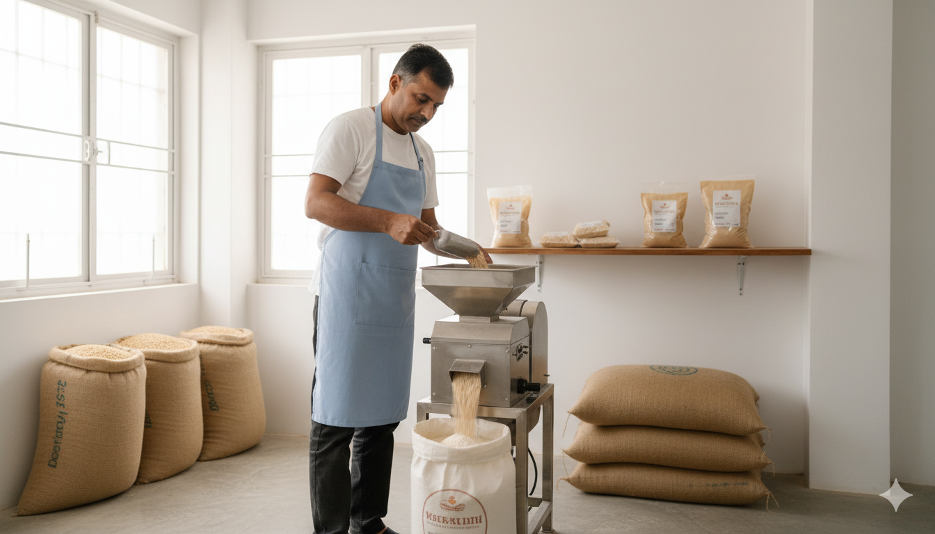 Small flour mill grinding grains for local household and shop customers