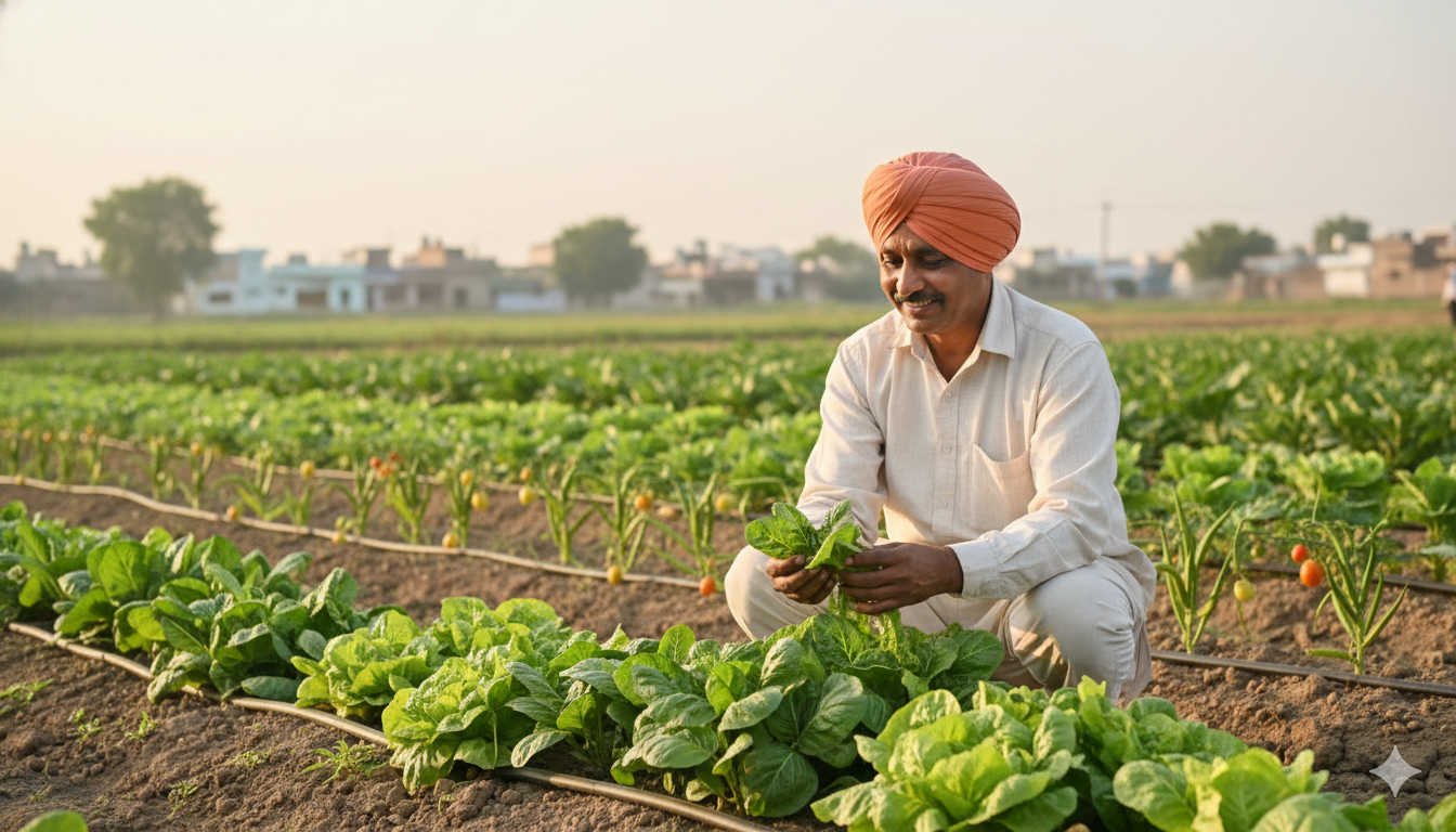 Organic farming field with fresh crops and natural growing practices