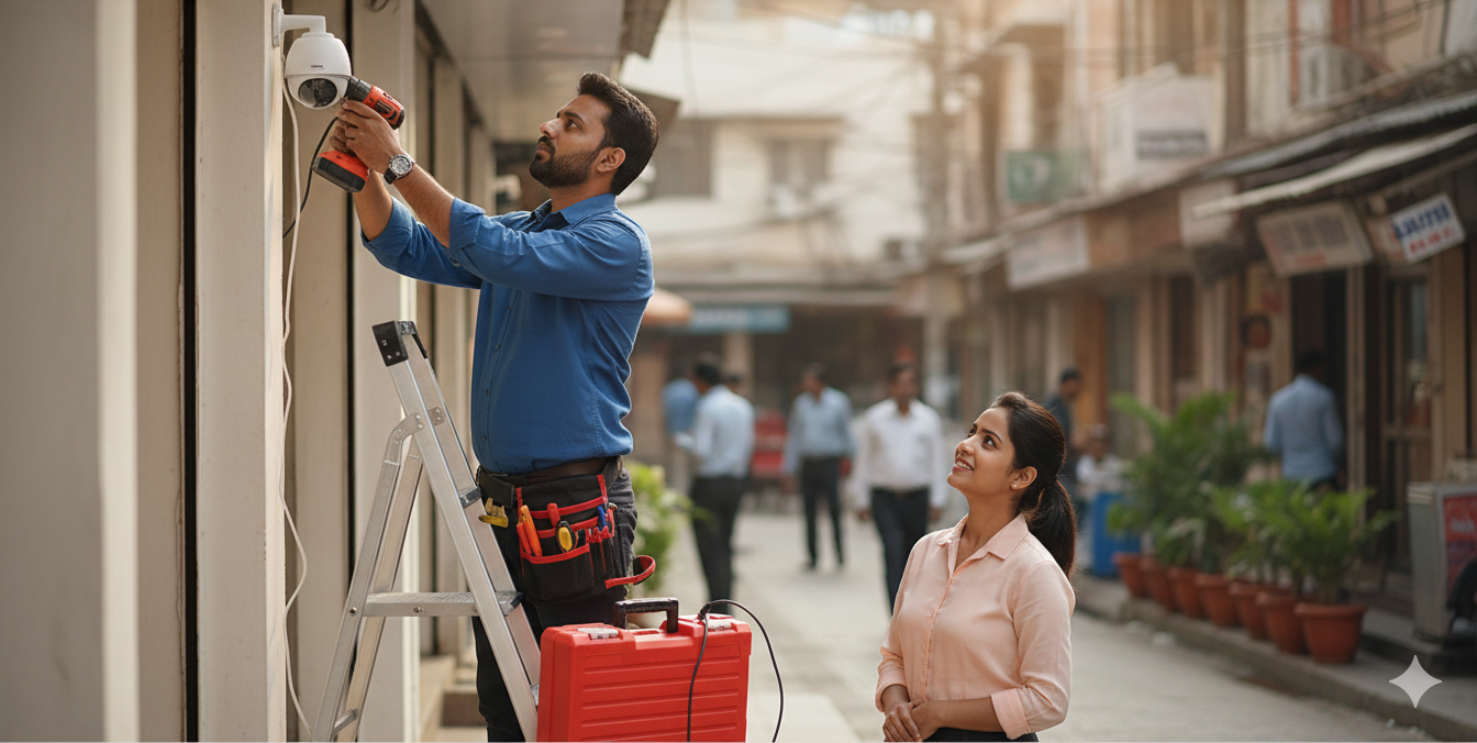 CCTV installation technician setting up security camera systems for homes and businesses