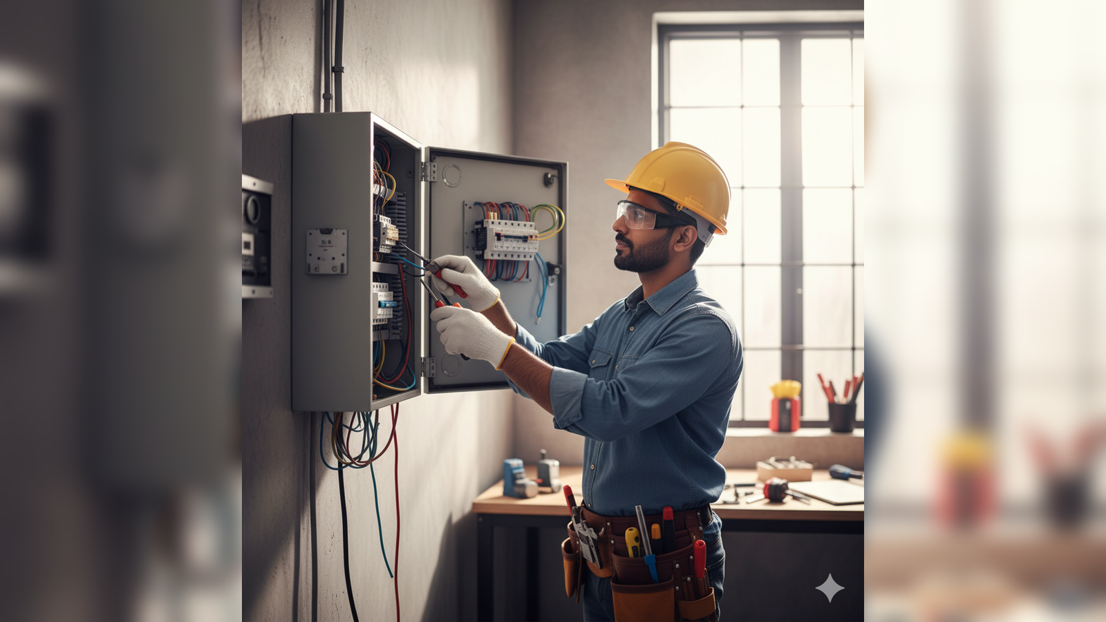 Electrician using tools for wiring and electrical repair work