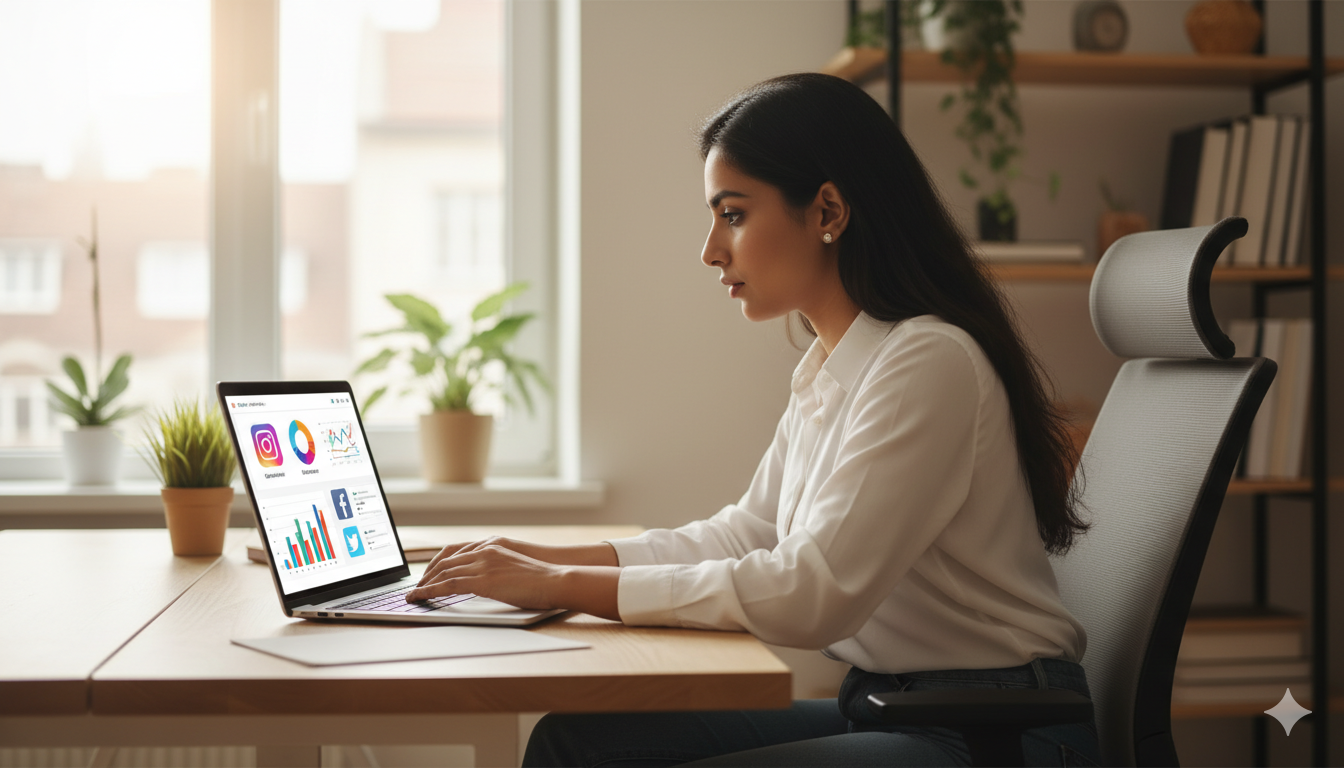 General digital marketing freelancer working remotely on online promotion tasks