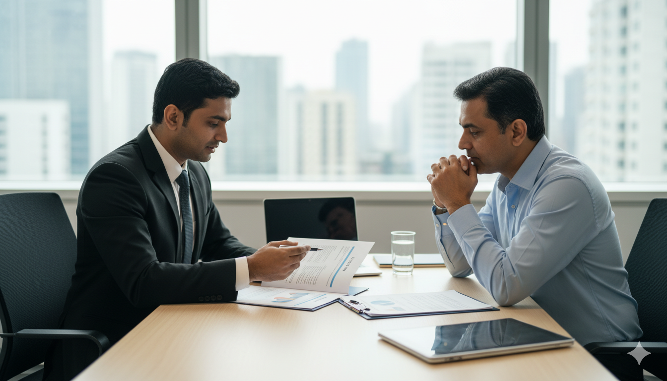 Insurance advisor helping clients understand suitable insurance plans