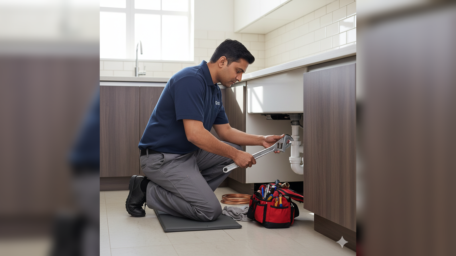 Plumber repairing pipes and fittings for local maintenance work