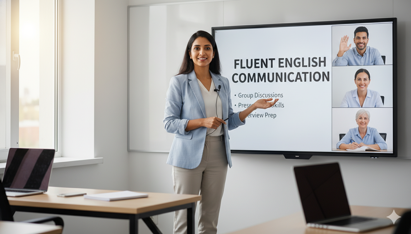 Spoken English trainer helping learners improve speaking confidence and communication skills